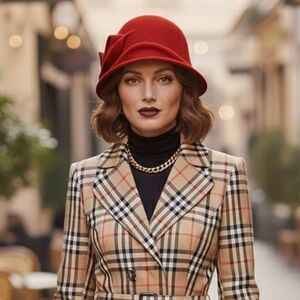 Vintage Holts Wool Cloche Hat with Flower Accent piece 1920's/1930's Style- Red